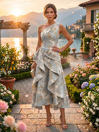 Jacquard A Line One Shoulder Ruffles Corset Mother of the Bride & Groom Dresses