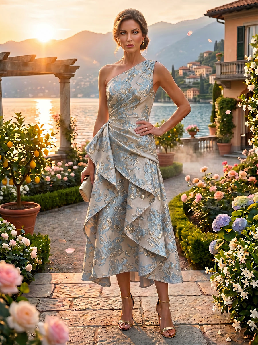 Jacquard A Line One Shoulder Ruffles Corset Mother of the Bride & Groom Dresses