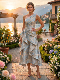 Jacquard A Line One Shoulder Ruffles Corset Mother of the Bride & Groom Dresses