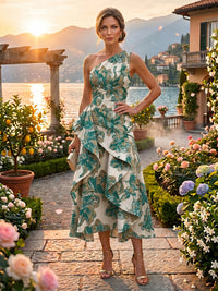 Jacquard A Line One Shoulder Ruffles Corset Mother of the Bride & Groom Dresses