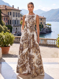 Jacquard A-Line/Princess Scoop Neck Floor-Length Mother of the Bride & Groom Dresses with Ruffles, Pleats & Pockets