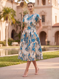 A-Line/Princess Jacquard Scoop Neck Tea-Length Cocktail Dresses