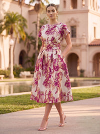 A-Line/Princess Jacquard Scoop Neck Tea-Length Cocktail Dresses