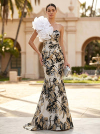 Jacquard Mermaid/Trumpet One Shoulder Floor-Length Evening Dresses with Ruched Waist