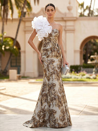 Jacquard Mermaid/Trumpet One Shoulder Floor-Length Evening Dresses with Ruched Waist