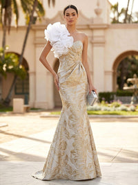 Jacquard Mermaid/Trumpet One Shoulder Floor-Length Evening Dresses with Ruched Waist