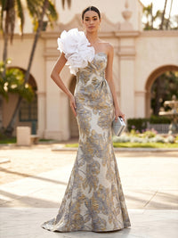 Jacquard Mermaid/Trumpet One Shoulder Floor-Length Evening Dresses with Ruched Waist