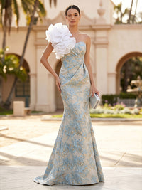Jacquard Mermaid/Trumpet One Shoulder Floor-Length Evening Dresses with Ruched Waist