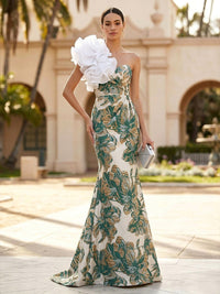 Jacquard Mermaid/Trumpet One Shoulder Floor-Length Evening Dresses with Ruched Waist
