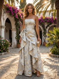 Jacquard A-Line/Princess Strapless Floor-Length Evening Dresses with Ruffles