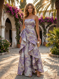 Jacquard A-Line/Princess Strapless Floor-Length Evening Dresses with Ruffles