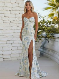 Prom Dress for Teens Sheath/Column Jacquard Sweetheart Long Maxi Dress