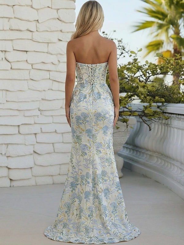 Prom Dress for Teens Sheath/Column Jacquard Sweetheart Long Maxi Dress
