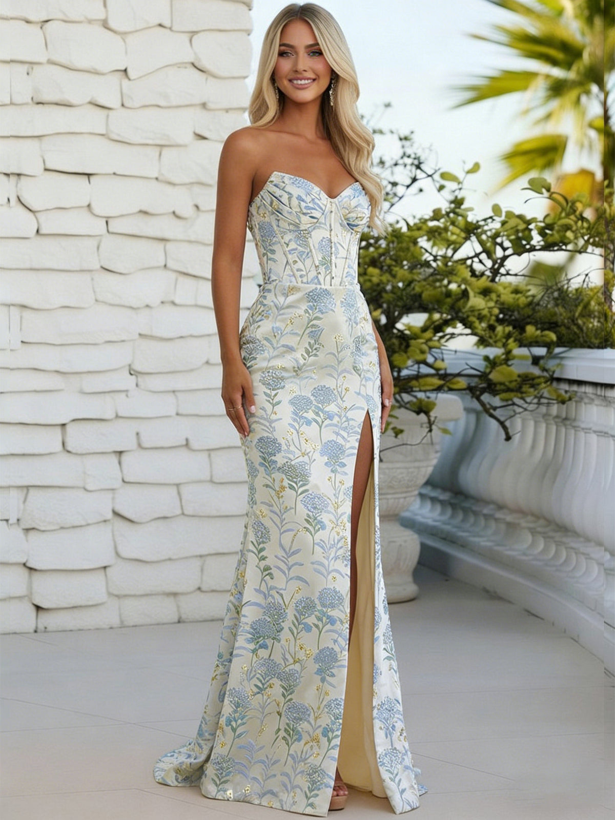 Prom Dress for Teens Sheath/Column Jacquard Sweetheart Long Maxi Dress