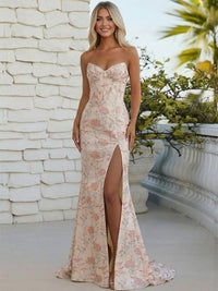 Prom Dress for Teens Sheath/Column Jacquard Sweetheart Long Maxi Dress