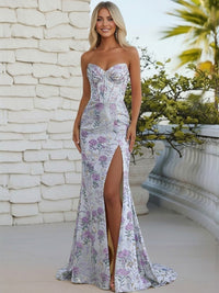 Prom Dress for Teens Sheath/Column Jacquard Sweetheart Long Maxi Dress