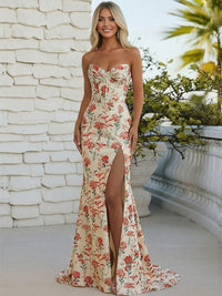 Prom Dress for Teens Sheath/Column Jacquard Sweetheart Long Maxi Dress