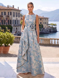 Jacquard A-Line/Princess Scoop Neck Floor-Length Mother of the Bride & Groom Dresses with Ruffles, Pleats & Pockets