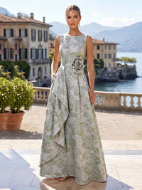 Jacquard A-Line/Princess Scoop Neck Floor-Length Mother of the Bride & Groom Dresses with Ruffles, Pleats & Pockets