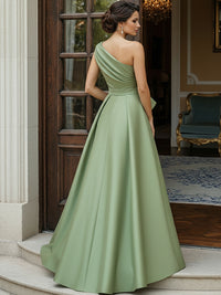 Jacquard Sheath One-Shoulder Ruched Long Evening Dresses with Bow