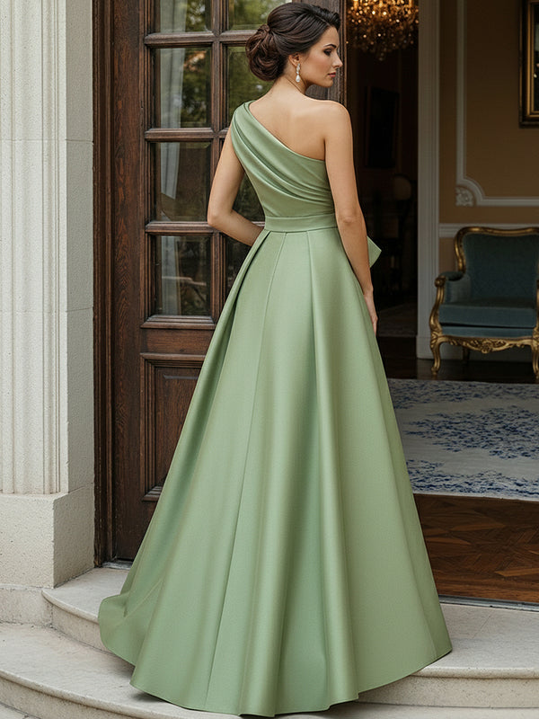 Jacquard Sheath One-Shoulder Ruched Long Evening Dresses with Bow