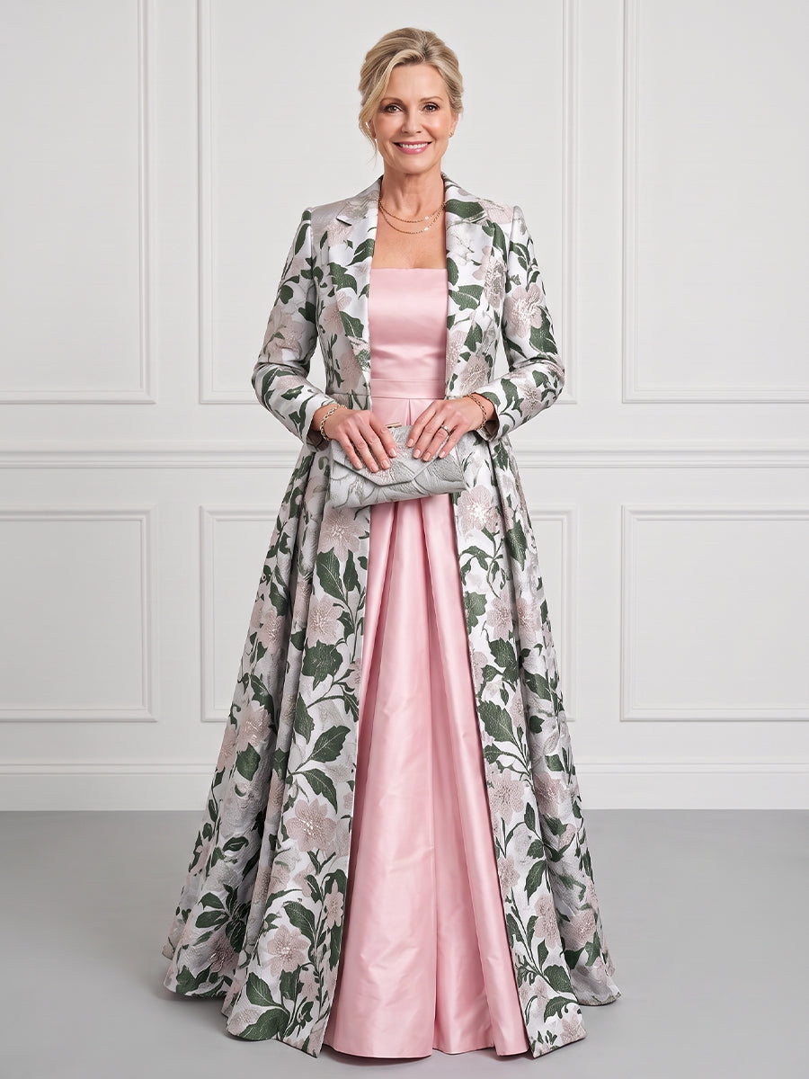 Women's Jacquard Long Coat Slim Floral Overcoat