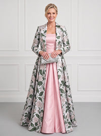 Women's Jacquard Long Coat Slim Floral Overcoat