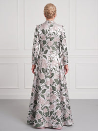 Women's Jacquard Long Coat Slim Floral Overcoat