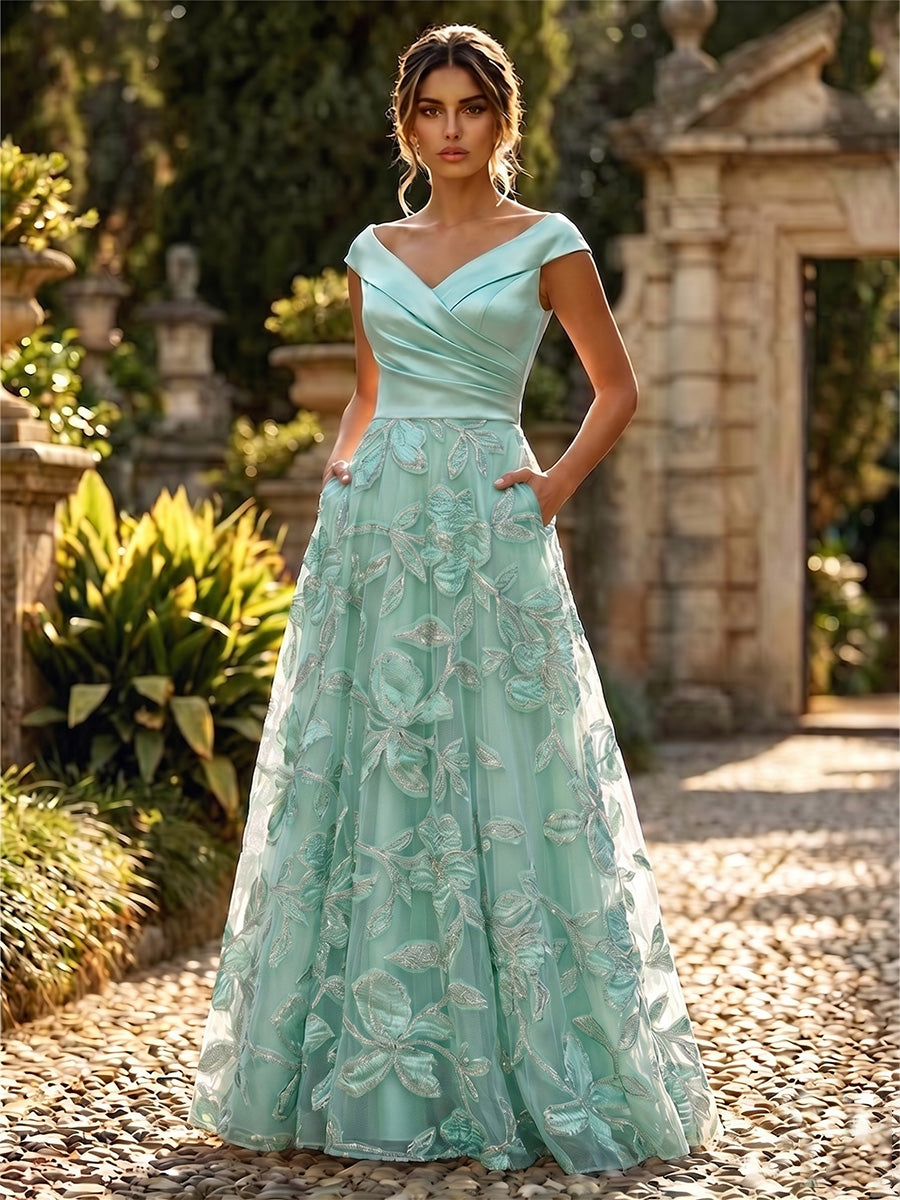 A-Line Floral Jacquard Floor-Length Mother of the Bride & Groom Dresse Shirees A-Line Floral Jacquard Floor-Length Mother of the Bride & Groom Dresse Shirees