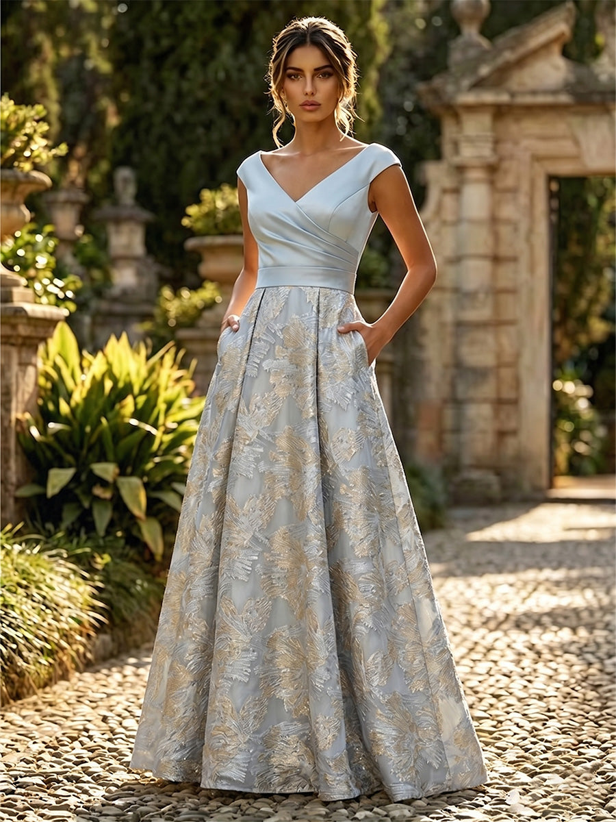 A-Line Floral Jacquard Floor-Length Mother of the Bride & Groom