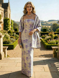 Mother of the Bride & Groom Dress Wedding Guest Gown Jacquard Sheath with Scarf