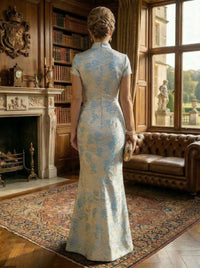 Mermaid Short Sleeve Stand Collar Mother of the Bride Dresses with Jacquard