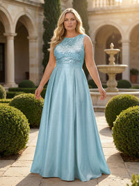 Plus Size A-Line/Princess Scoop Neck Satin Floor-Length Mother of the Bride Dresses with Sequins