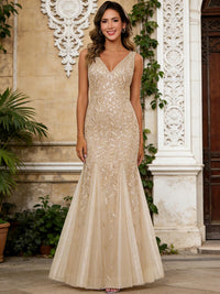 V Neck Mermaid Sequin Spaghetti Straps Mother of the Bride Dresses