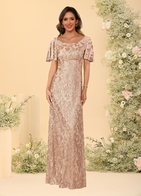 Round Neck Sequin Mermaid Short Sleeves Mother of the Bride Dresses