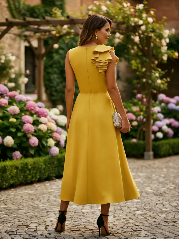 Simple Satin Round Neck Mother of the Bride Dresses with Ruffles