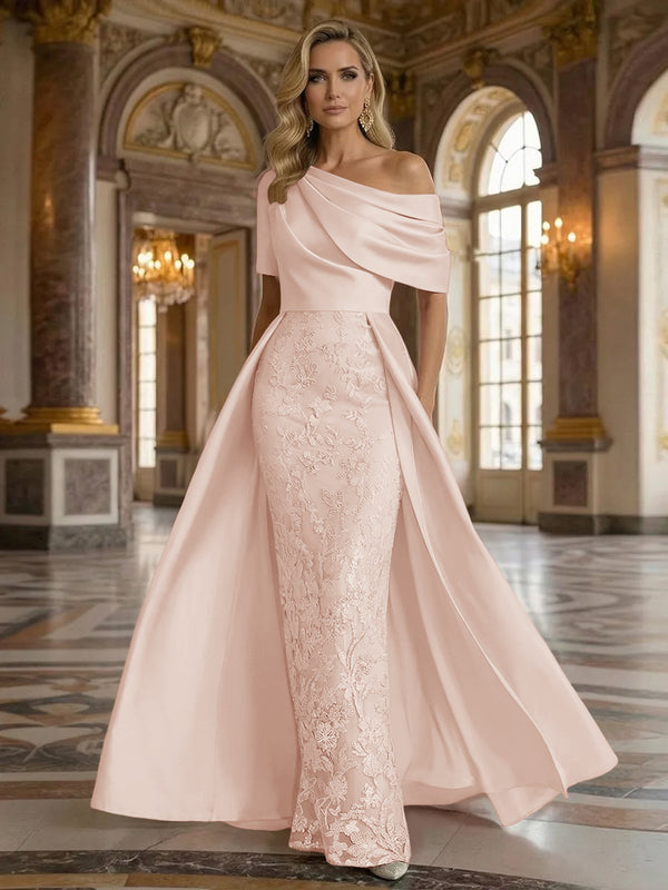 One Shoulder Satin Lace Appliques Mermaid Mother of the Bride Dresses