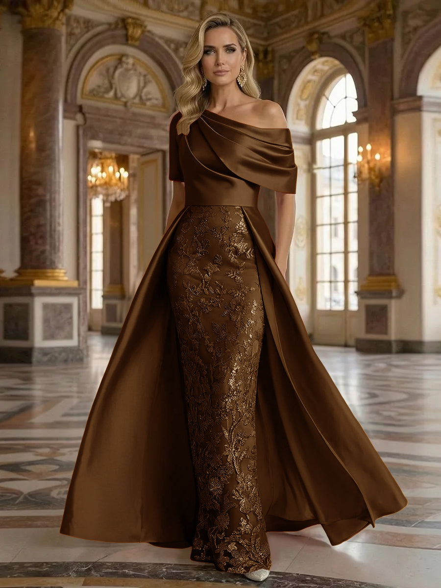 One Shoulder Satin Lace Appliques Mermaid Mother of the Bride Dresses