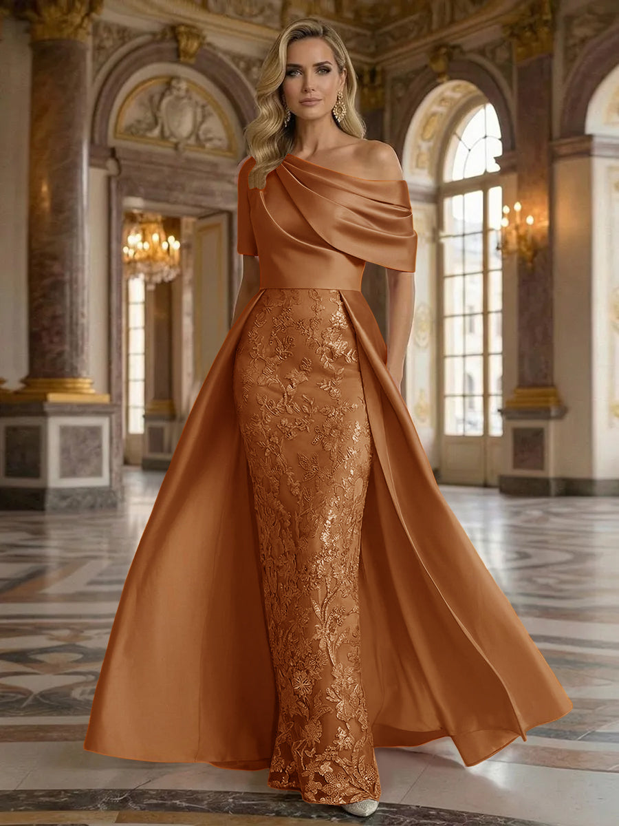 Shirees Burnt Orange One Shoulder Satin Lace Appliques Mermaid Mother of the Bride Dresses 2026