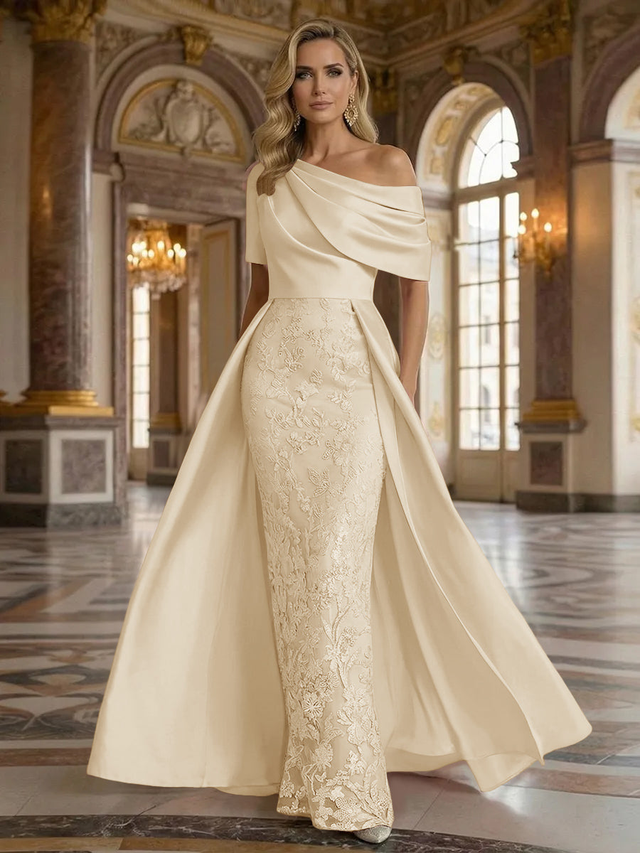 One Shoulder Satin Lace Appliques Mermaid Mother of the Bride Dresses