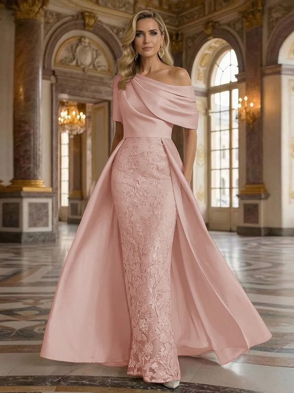 One Shoulder Satin Lace Appliques Mermaid Mother of the Bride Dresses