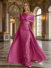 One Shoulder Satin Lace Appliques Mermaid Mother of the Bride Dresses