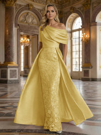 One Shoulder Satin Lace Appliques Mermaid Mother of the Bride Dresses