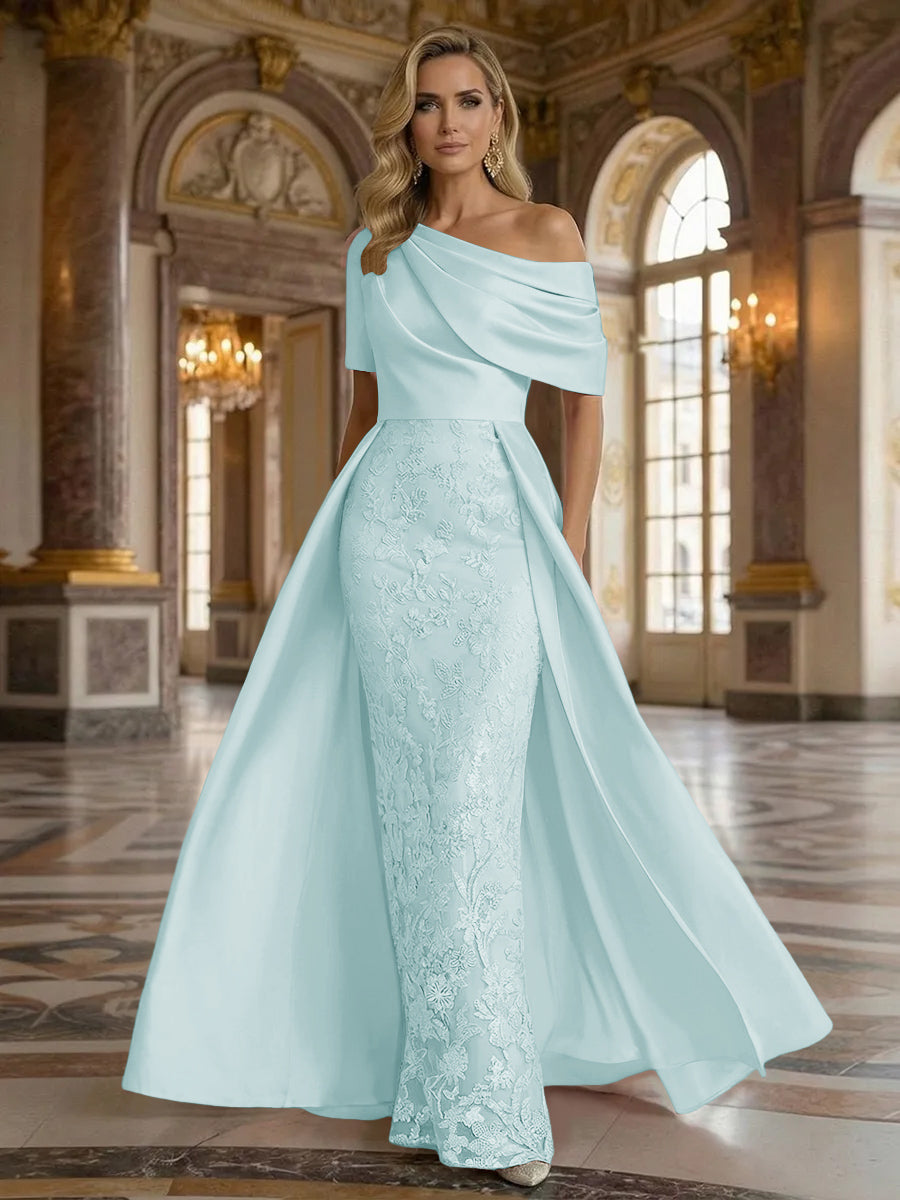One Shoulder Satin Lace Appliques Mermaid Mother of the Bride Dresses