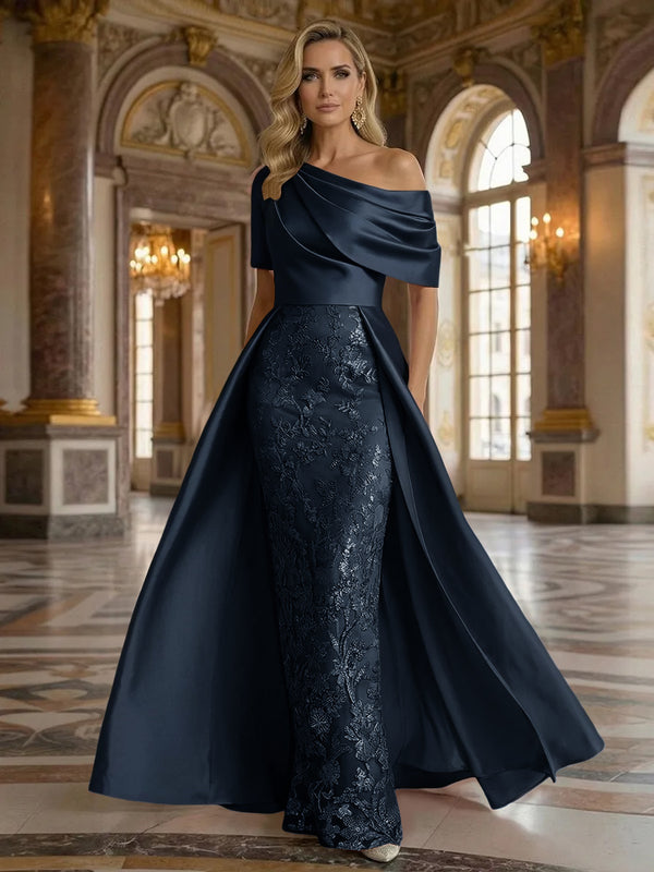 One Shoulder Satin Lace Appliques Mermaid Mother of the Bride Dresses