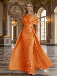 One Shoulder Satin Lace Appliques Mermaid Mother of the Bride Dresses