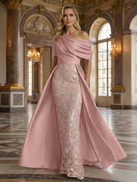One Shoulder Satin Lace Appliques Mermaid Mother of the Bride Dresses