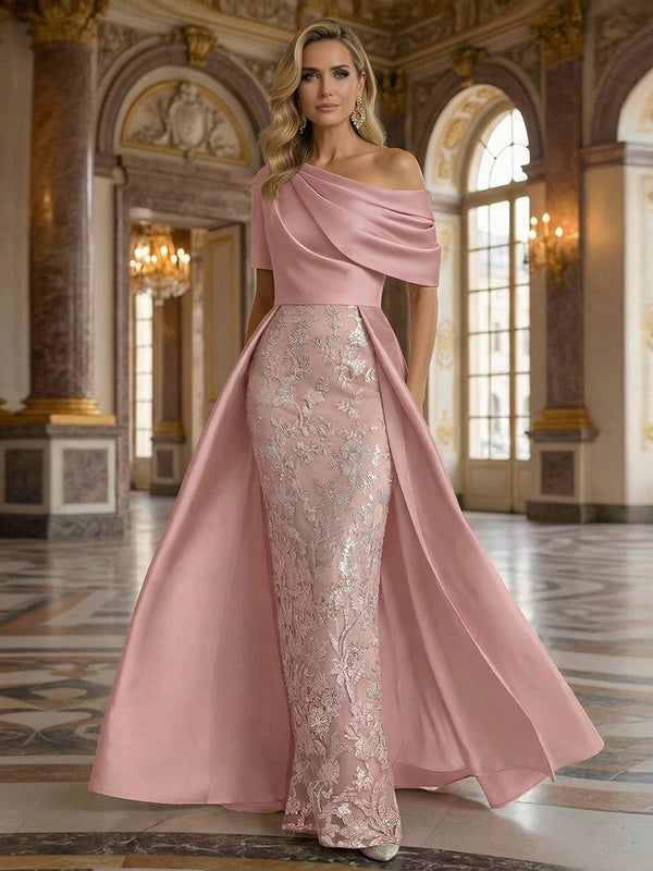 One Shoulder Satin Lace Appliques Mermaid Mother of the Bride Dresses