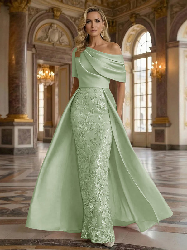 One Shoulder Satin Lace Appliques Mermaid Mother of the Bride Dresses