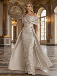 One Shoulder Satin Lace Appliques Mermaid Mother of the Bride Dresses